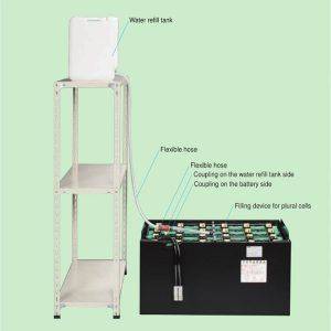 hệ thống châm nước cất ắc quy xe nâng hitachi 620ah